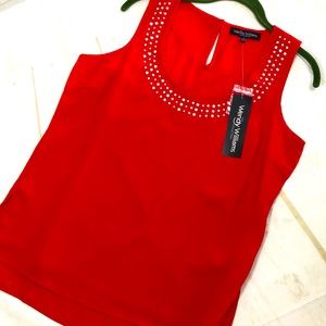 Wendy Williams Red Sleeveless Blouse w/ Crystals M